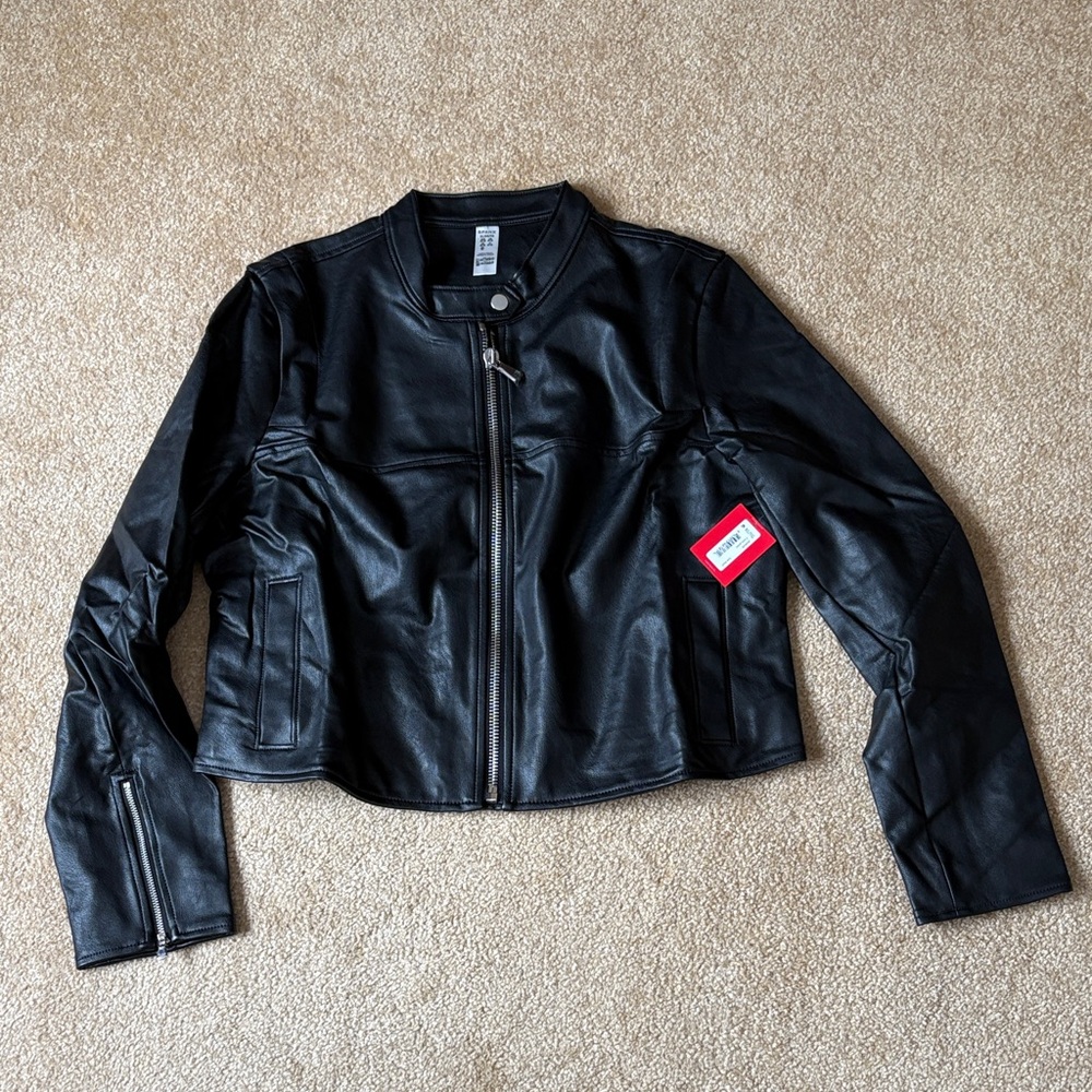 SPANX Sleek Black Leather Jacket XL NWT MOTO 2 luxe